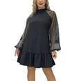 thumbnail image 1 of Uaswgudfs High Neck Long Sleeve Summer Casual Dress for Women - Midi Dress with Ruffled Hem & Pleated Lace Accents, Lightweight & Breathable Daily Wear Black L, 1 of 6