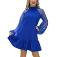 thumbnail image 1 of Uaswgudfs High Neck Long Sleeve Summer Casual Dress for Women - Midi Dress with Ruffled Hem & Pleated Lace Accents, Lightweight & Breathable Daily Wear Blue 3XL, 1 of 5