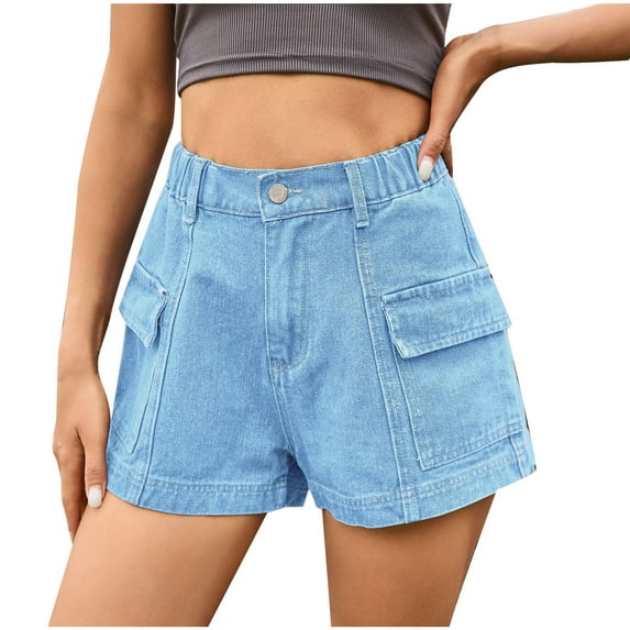 Uaswgudfs High-Waisted Jean Shorts for Women - Utility Pockets & Seam Detailing 3.5" Inseam Summer Style Light Blue 2XL