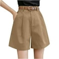 thumbnail image 1 of Uaswgudfs High-Waisted Tailored Women's Shorts with 4” Inseam & Functional Pockets - Structured Casual Wear with Decorative Belt Detail Khaki S, 1 of 6