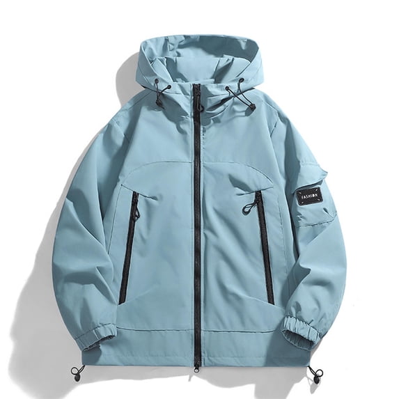 Uaswgudfs Hooded Zip-Front Coat: Women’s Autumn Water-Resistant Relaxed Fit with Multi-Zip Pockets & Sleeve Patch - Casual Outerwear