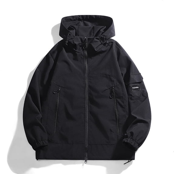 Uaswgudfs Hooded Zip-Front Coat: Women’s Autumn Water-Resistant Relaxed Fit with Multi-Zip Pockets & Sleeve Patch - Casual Outerwear