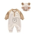 thumbnail image 1 of Uaswgudfs Infant Toddler Jumpsuit Baby Bear Print Winter Warm Cotton Onesie Cute Boys Girls Outfits Set with Hat 3M-3T, 1 of 3