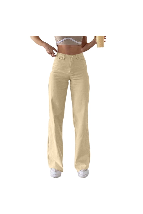 Jeans for Women Teen Girl High Waisted Relaxed Fit Stretchy Boyfriend Jeans Beige XS