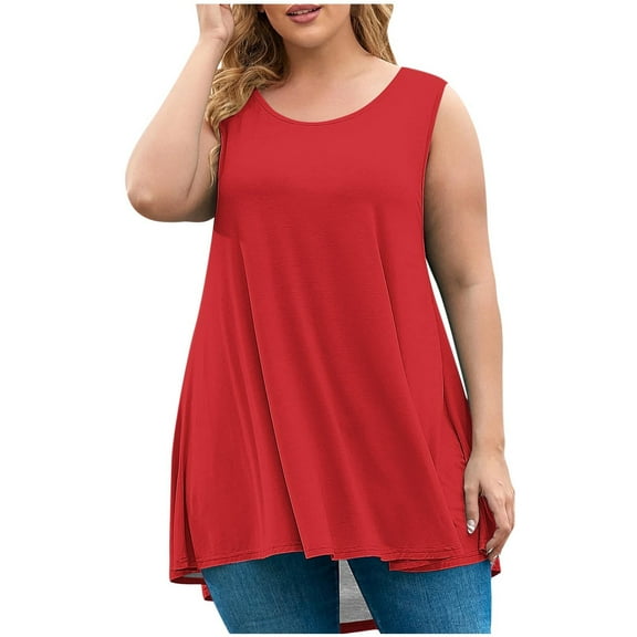 Uaswgudfs Long Tank Tops for Women Plus Size Sleevelss Tunic Casual Summer Clothes Swing Shirts Boat Neck Blouse