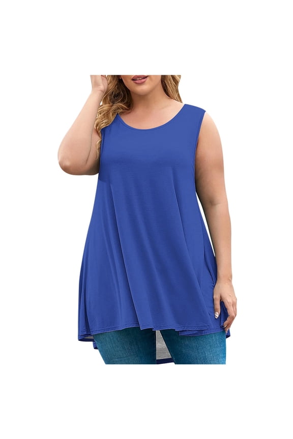 Long Tank Tops for Women Plus Size Sleevelss Tunic Casual Summer Clothes Swing Shirts Boat Neck Blouse