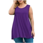 UASWGUDFS Long Tank Tops for Women Plus Size Sleevelss Tunic Casual Summer Clothes Swing Shirts Boat Neck Blouse