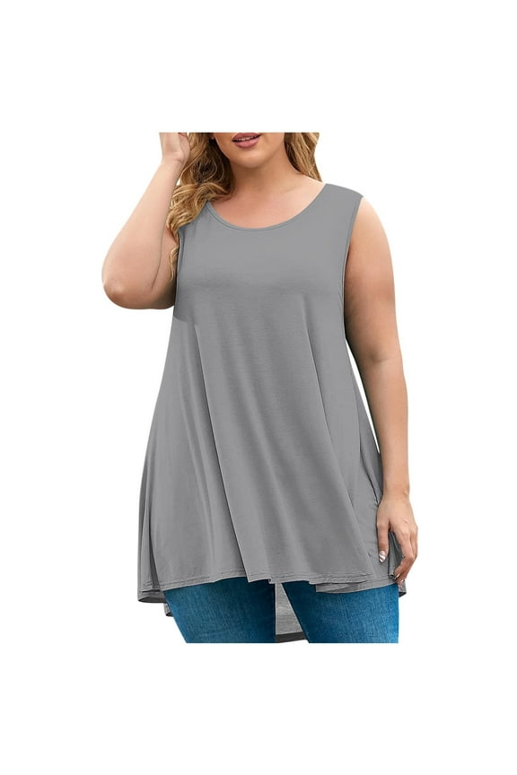 Long Tank Tops for Women Plus Size Sleevelss Tunic Casual Summer Clothes Swing Shirts Boat Neck Blouse