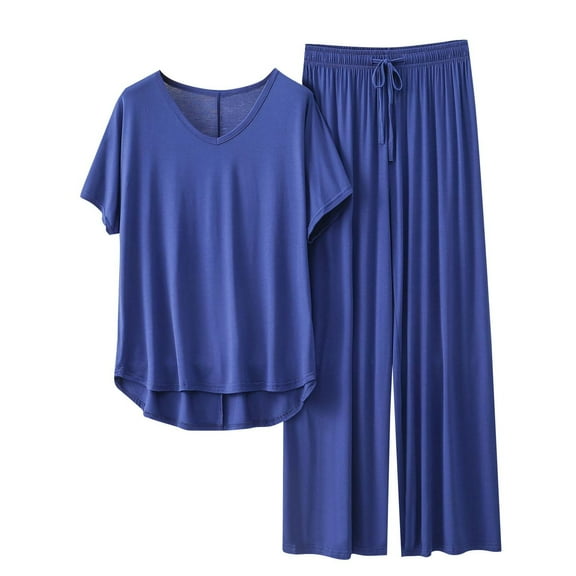 Uaswgudfs Lounge Sets for Women Lightweight fabrics Short Sleeve V-Neck Tops and Long Pants Soft Comfy Pajamas Set 2 Piece Outfits
