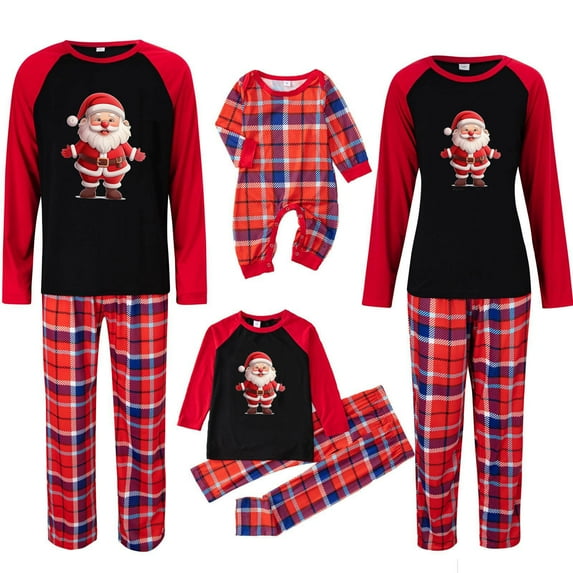 Uaswgudfs Matching Couple/Family Christmas Pajamas Set Long Sleeve Tops & Classic Plaid Pants Loungewear Holiday Pj Set