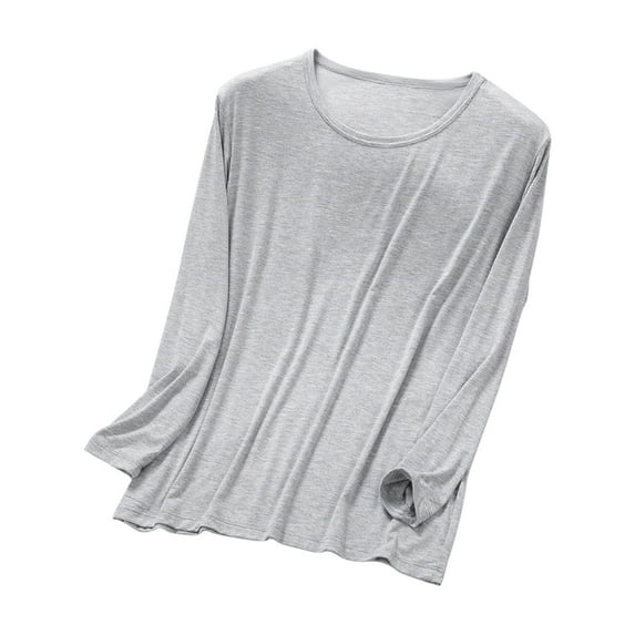 Uaswgudfs Men's Long Sleeve Pajama Top, Casual Loose Round Neck Base Layer Shirt, Versatile Loungewear & Outerwear Tee for Spring Autumn Gray XL