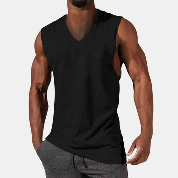 Uaswgudfs Men's Quick Dry Sports Tank Tops Athletic Gym Tee Fitness Sleeveless V-Neck Shirts for Beach Running Workout, S