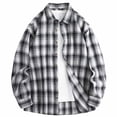 thumbnail image 1 of Uaswgudfs Men's Vintage Plaid Button Down Long Sleeve Shirt Casual Loose Fit Top, Retro Shirt, Fall Winter Outfit Black L, 1 of 5