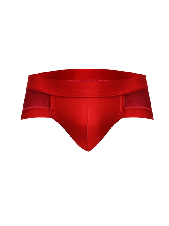 Uaswgudfs Mens Underwear Cotton Mesh Thongs Short Leg Low Rise Breathable Underpants Red XL
