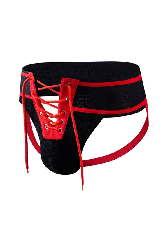 Uaswgudfs Mens Underwear Lace Up Front Jockstrap Breathable Underpants Briefs Black M