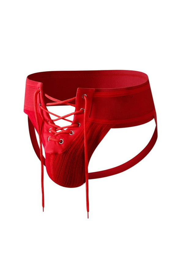 Uaswgudfs Mens Underwear Lace Up Front Jockstrap Breathable Underpants Briefs Red M