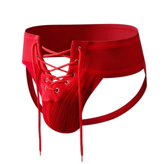 Uaswgudfs Mens Underwear Lace Up Front Jockstrap Breathable Underpants Briefs Red XL