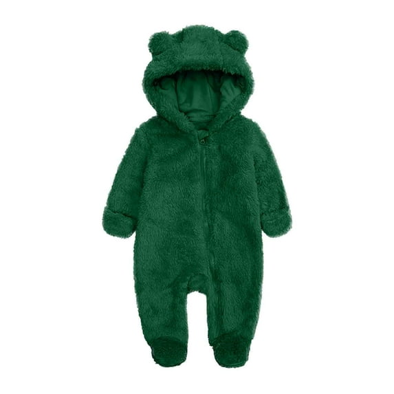 Uaswgudfs Newborn Baby Fleece Footie Solid Snowsuit Winter Onesie Teddy Bear Bear Warm Hooded Outfits for Girls Boys 0-1T