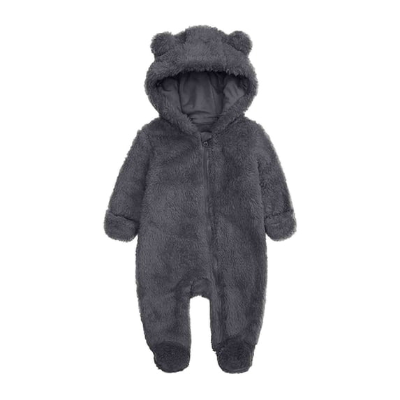 Uaswgudfs Newborn Baby Plush Jumpsuit Footies Cute Teddy Bear Onesie Zip Front Winter Warm Outfits for Infant Boy Girl 0-1T