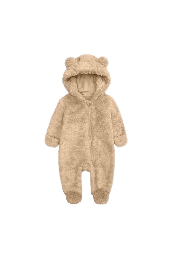 Uaswgudfs Newborn Baby Plush Jumpsuit Footies Cute Teddy Bear Onesie Zip Front Winter Warm Outfits for Infant Boy Girl 0-1T