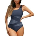 thumbnail image 1 of Uaswgudfs One-Piece Swimsuit with Mesh Insert and Layered Waist Design - Form-Fitting Womens Bathing Suit for Beach or Pool Gray M, 1 of 4