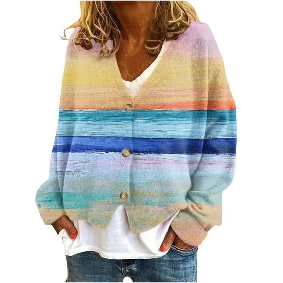 Uaswgudfs Open-Front Knit Cardigan: Autumn V-Neck Button-Front Soft Texture for Easy Casual Wear