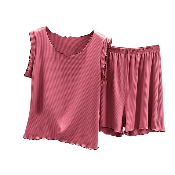 Uaswgudfs Pajama Set for Women Summer Shorts Set Soft Nightwear Cotton pajama short set Scoop neck Sleeveless Tank Top