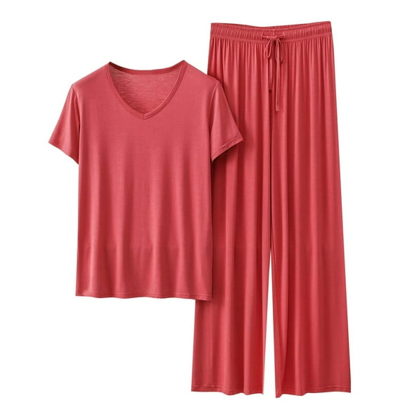 Uaswgudfs Pajamas Women's Cotton Short Sleeve Sleepwear Pullover Pj Sets Soft Loungewear Casual Pajama Set for Women