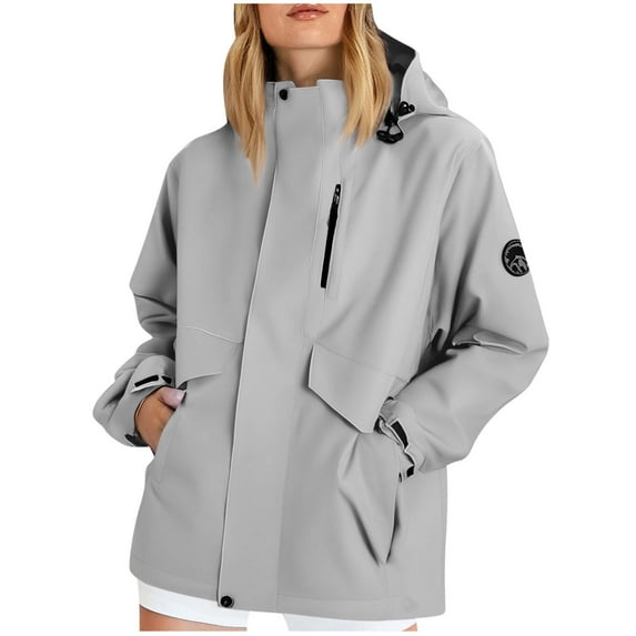 Uaswgudfs Parka Jacket: Women's Autumn Long-Length Hooded Coat with High Collar, Snap/Zipper Closure, Multi-Pocket Windproof Rain Protection