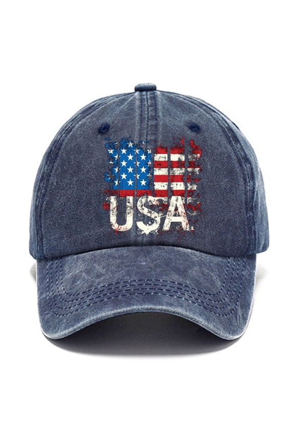 Patriotic USA Baseball Cap with Embroidered US Flag - 4th of July & Independence Day Celebration Hats Navy