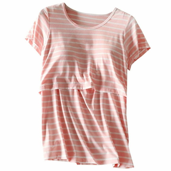 Uaswgudfs Pink for Tee Women's 2025 Summer Oversized Short Sleeve T Shirt Dress Casual Crew Neck Striped Blouse Loose Nursing Tops