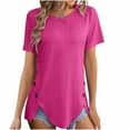 thumbnail image 1 of Uaswgudfs Pink for Women's Side Split Hem Tunic Tops – Solid Color Casual Swing T-Shirt with Button Short Sleeve & Crew Neck Tee, 1 of 5