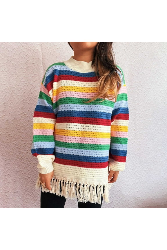​Plus Size Autumn/Winter High Neck Sweater: Fringe Hem & Oversized Bohemian Pullover​