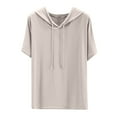 thumbnail image 1 of Uaswgudfs Plus Size Hoodies for Women Short Sleeve Hooded Drawstring T-Shirt Solid Color Loose Fit Sport Tee Top, XL, 1 of 5