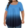 thumbnail image 1 of Uaswgudfs Plus Size Tops for Women Short Sleeve Square Neck T-Shirts Gradient Color Pleated Tees Dressy, L, 1 of 4