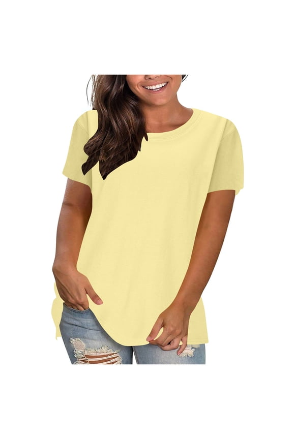 Plus Size Women's Relaxed Hem Crew Neck Tee: Lightweight Short Sleeve T-Shirt with Soft Summer Fabric & Everyday Casual Wear Beige XXL