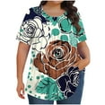 thumbnail image 1 of Uaswgudfs Plus Size Women's Short Sleeve Blouse with Relaxed Fit & Floral V-Neck for Casual SummerGreenXL, 1 of 5