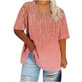 thumbnail image 1 of Uaswgudfs Plus Size Women's V-Neck Short Sleeve Top with Lightweight Comfort and Oversizes Blouses Flowers Line Tee, 1 of 5