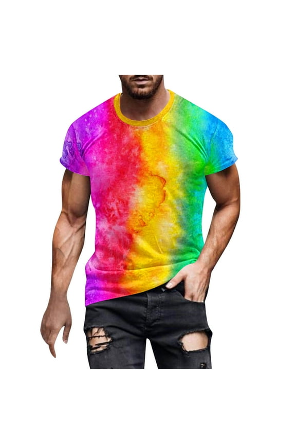 Pride Shirt Short Sleeve Rainbow Tie Dye Tees Pride Month Men's T-Shirt, M