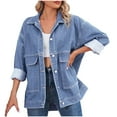 thumbnail image 1 of Uaswgudfs ​Relaxed Denim Coat: Women's Autumn Loose Lapel Collar Design, Roll-Up Cuffs & Multi-Pocket Long Silhouette​, 1 of 3