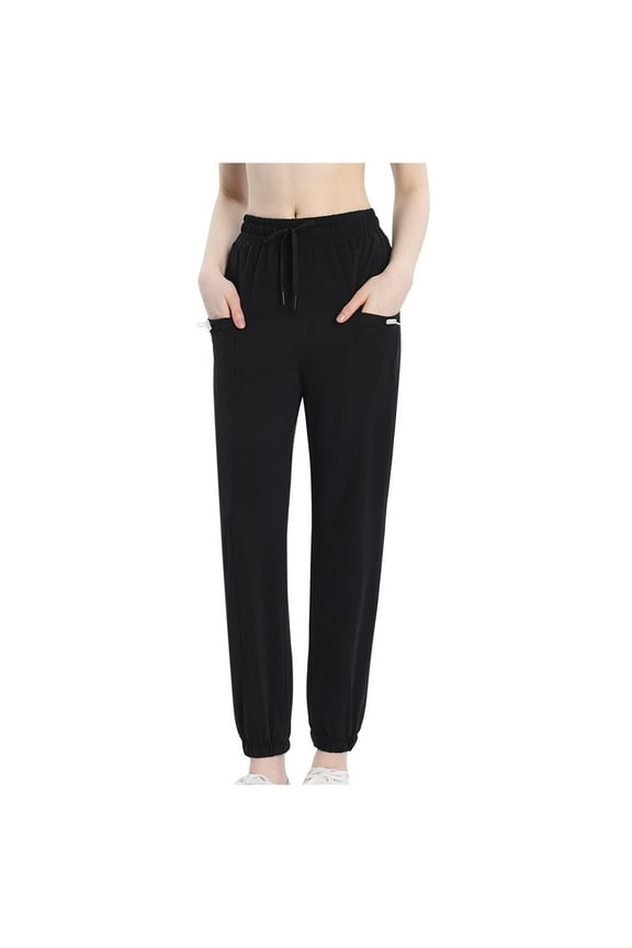 Relaxed-Fit Yoga Leggings: Adjustable Drawstring Waist & Front Pockets - Breathable Stretch Women's Activewear for Gym & Athletic Comfort Black S