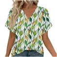 thumbnail image 1 of Uaswgudfs ​Round Neck Short Sleeve Casual Women's Blouse with Irregular Stripe Pattern & Soft Textured Summer TopsGreenM, 1 of 6