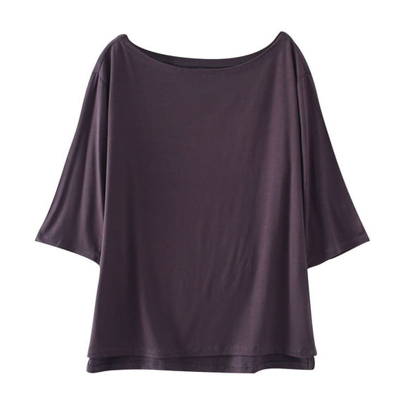 Uaswgudfs Short Sleeve Tops for Women Summer Boat Neck Top Basic Tee Shirts Casual Home Yoga Loose Fit 2025 Fashion Cute Blouse