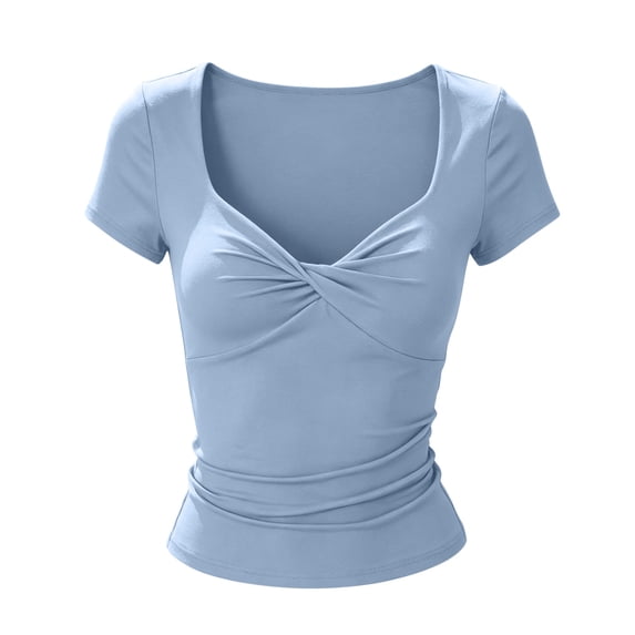 Uaswgudfs Short Sleeve Tops for Women T-Shirt With Twisted Front Design Slim Fit Casual Summer Top