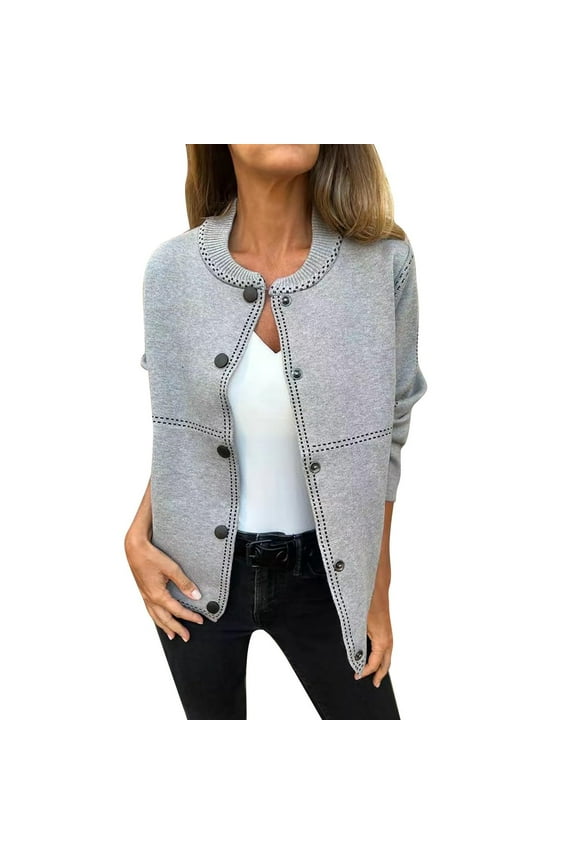 Short Straight-Cut Coat: Women's Autumn Ribbed Neckline & Contrast Stitching - Structured Warm Fabric for Commuter Wear