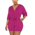 thumbnail image 1 of Uaswgudfs ​Shorts for Women Elegant V-Neck Romper Adjustable Drawstring Waist - Casual Social Occasion Breathable Comfort Shorts Hot Pink S, 1 of 5