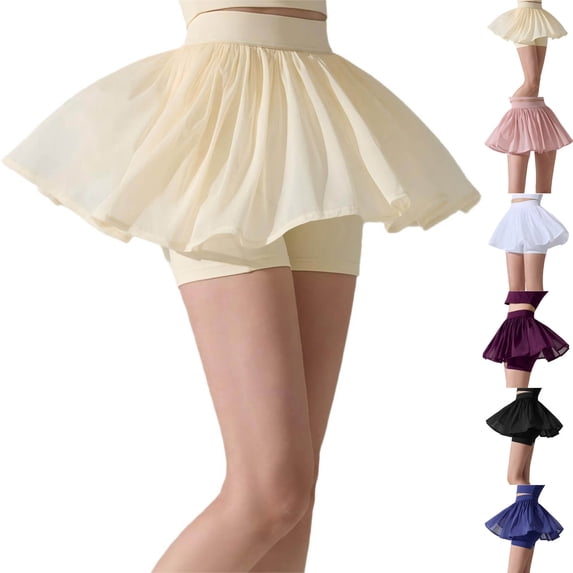 Uaswgudfs Shorts for Women High Waist Skort with Shorts Bubble Ruffle Athletic Skirt