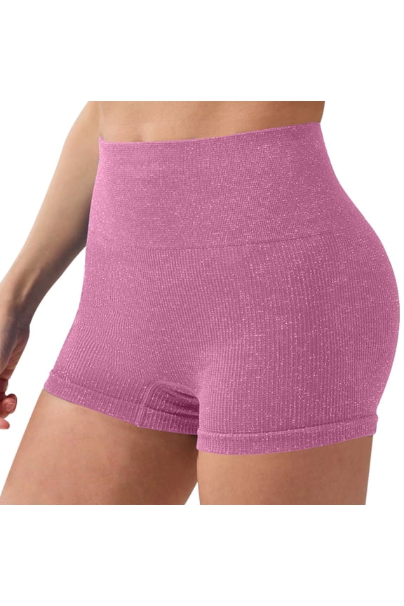 Shorts for Women High Waisted Textured Stretch with Tummy Control - Everyday Casual Comfort Figure Flattering Shorts Pink M