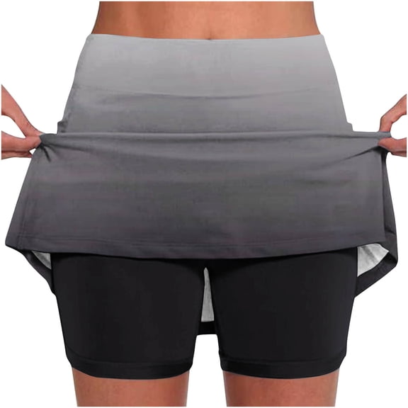 Uaswgudfs Shorts for Women: Layered Skort with Botanical Texture - Lightweight Breathable Summer Athletic Shorts with Skirt Design Gray-A M