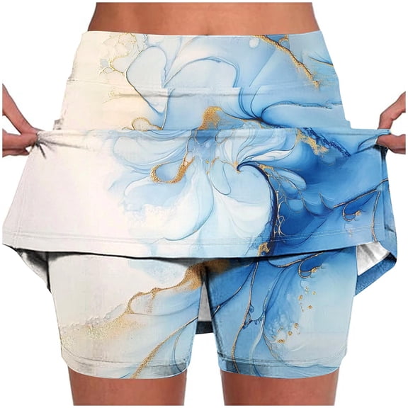 Uaswgudfs Shorts for Women: Layered Skort with Botanical Texture - Lightweight Breathable Summer Athletic Shorts with Skirt Design White L